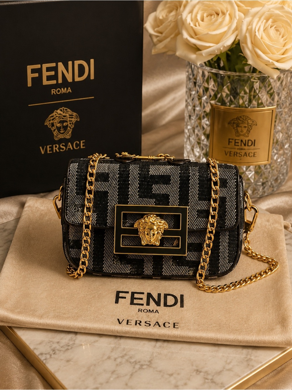 Denim Luxury Fashion Mini Bag with Gold Hardware